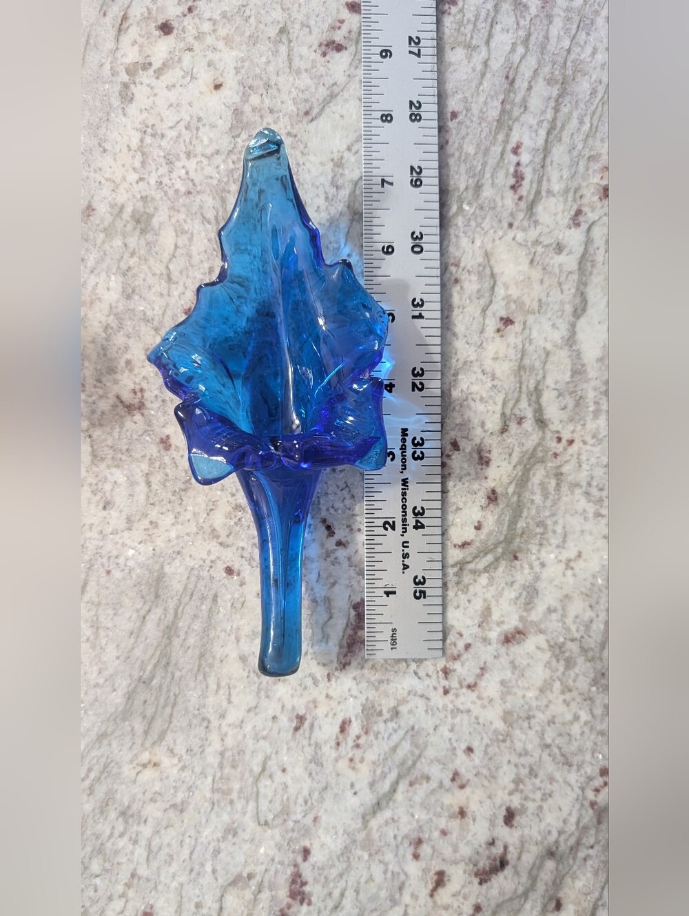 Hand Blown Art Glass Trinket Ash Tray Cobalt Blue Leaf by Pilgrim Made in USA